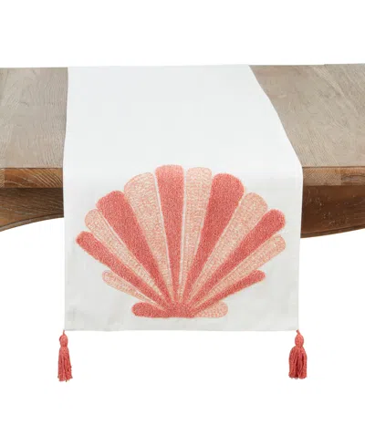 Saro Lifestyle Ocean Breeze Embroidered Seashell Table Runner, 16" X 72"