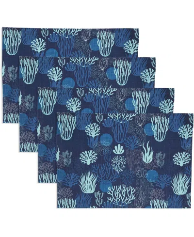 Saro Lifestyle Ocean Depths Cotton Coral Placemats, 14" X 20" In Navy Blue