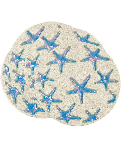 Saro Lifestyle Ocean Glow Starfish Beaded Placemats, 15" Round In Aqua