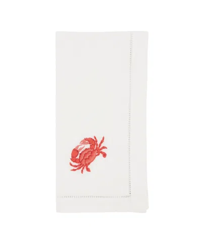Saro Lifestyle Ocean Treasures Embroidered Crab Napkin Set Of 6, 20"x20" In White