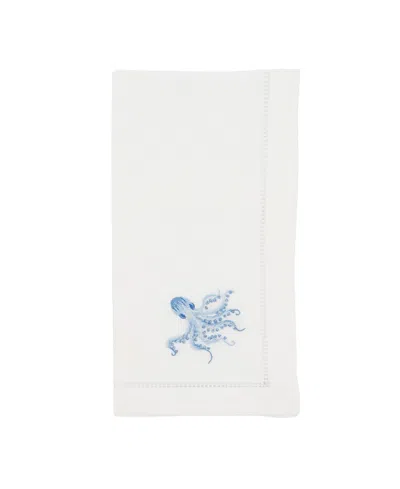 Saro Lifestyle Ocean Treasures Embroidered Octopus Napkin Set Of 6, 20"x20" In White