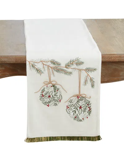 Saro Lifestyle Ornament Table Runner, 13" X 72" In White