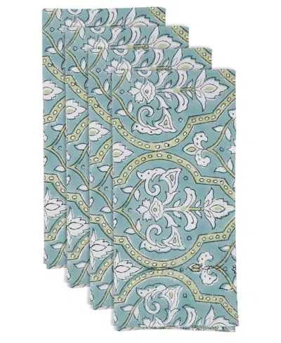Saro Lifestyle Ornamental Pattern Cotton Decorative Napkins, Set Of 4 In Blue