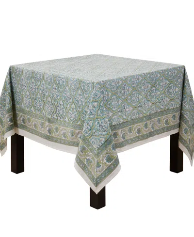 Saro Lifestyle Ornate Floral Border Cotton Tablecloth, 70" X 70" In Blue