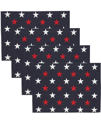 Saro Lifestyle Patriotic Americana Cotton Stars Placemats, 14" X 20" In Red,white,blue
