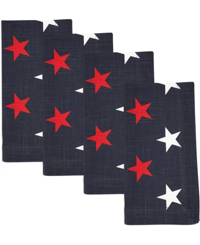 Saro Lifestyle Patriotic Americana Stars Cotton Napkins, 20" X 20" In Red,white,blue