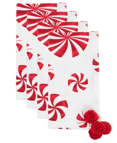 Saro Lifestyle Peppermints Napkin, Set Of 4 In Red