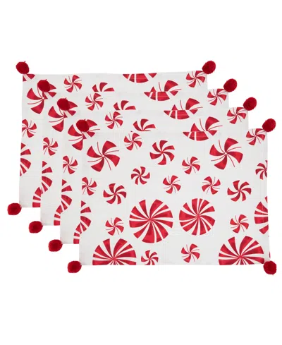 Saro Lifestyle Peppermints Placemat, Set Of 4 In Red