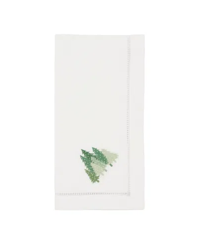 Saro Lifestyle Pine Forest Embroidered Napkin Set Of 6, 20"x20" In White