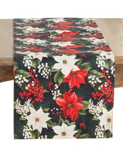 Saro Lifestyle Poinsettia And Berries Table Runner, 16" X 72" In Multi