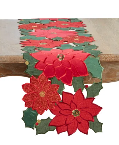 Saro Lifestyle Poinsettia Table Runner, 14" X 72" In Red