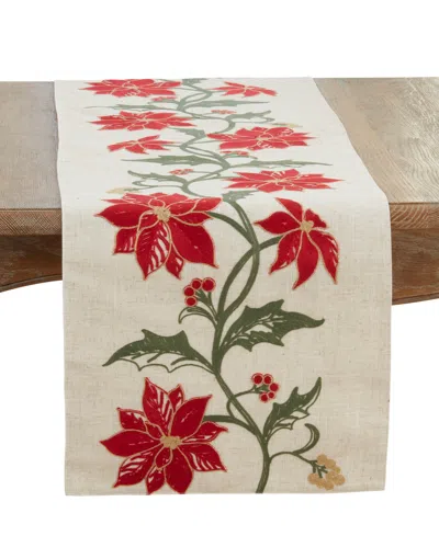 Saro Lifestyle Poinsettia Table Runner, 16" X 70" In Brown