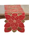 Saro Lifestyle Poinsettia Table Runner, 16" X 70" In Red