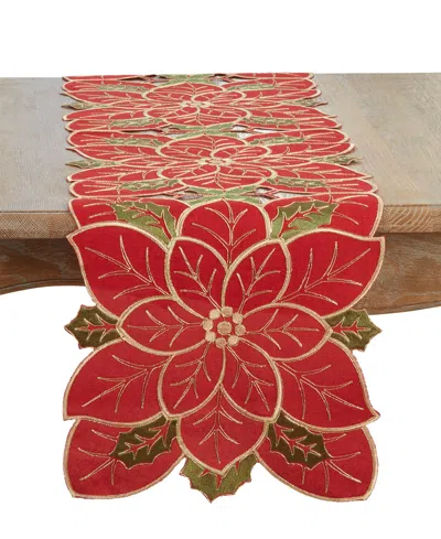 Saro Lifestyle Poinsettia Table Runner, 16" X 70" In Red