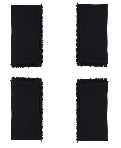 Saro Lifestyle Pomponin Pompom Dinner Napkins, Set Of 4 In Black