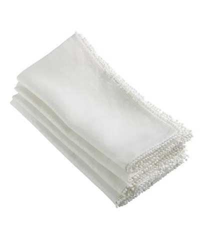 Saro Lifestyle Pomponin Pompom Dinner Napkins, Set Of 4 In White