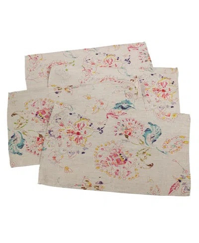 Saro Lifestyle Primavera Linen Floral Design Placemats, Set Of 4 In Multi