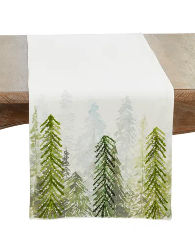 Saro Lifestyle Printed And Beaded Trees Table Runner, 16" X 72" In White