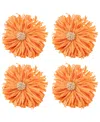 Saro Lifestyle Raffia Charm Napkin Ring, Set Of 4 In Orange