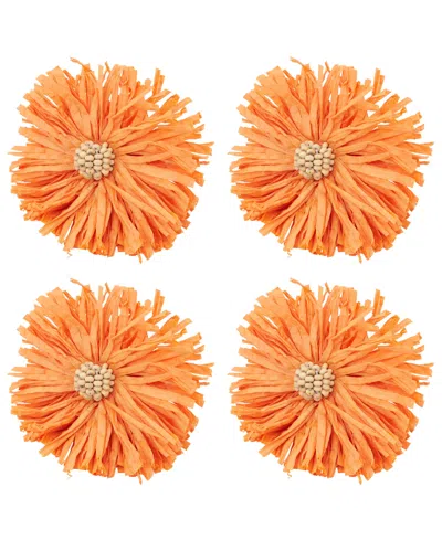 Saro Lifestyle Raffia Charm Napkin Ring, Set Of 4 In Orange