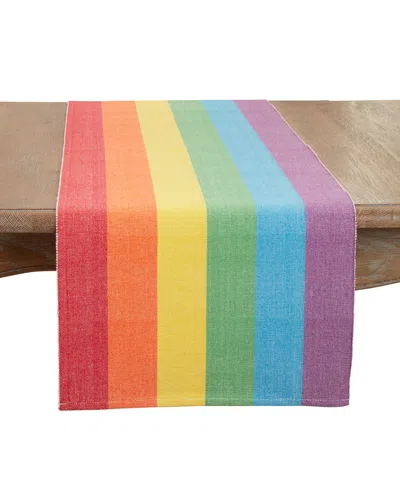Saro Lifestyle Rainbow Stripe Delight Table Runner, 16"x72" In Multi