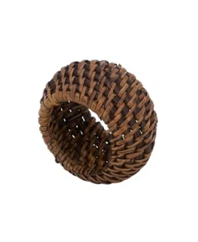 Saro Lifestyle Rattan Napkin Rings With Woven Design, Set Of 4, 2.4" X 2.4" In Brown