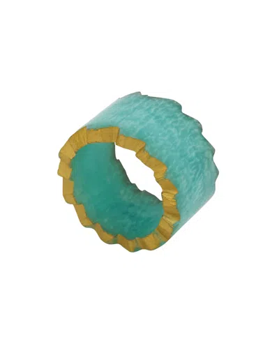 Saro Lifestyle Resin Artistry Napkin Ring Set Of 4 In Aqua