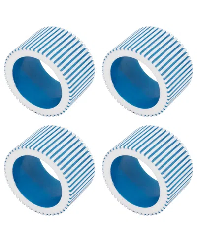 Saro Lifestyle Ribbed Napkin Ring, Set Of 4 In Blue