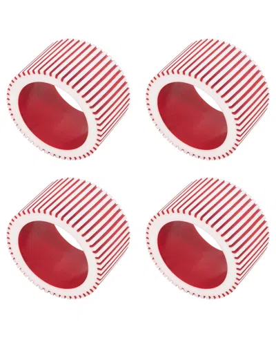 Saro Lifestyle Ribbed Napkin Ring, Set Of 4 In Red