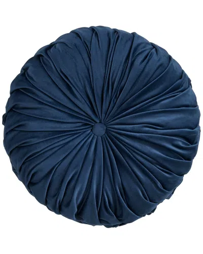 Saro Lifestyle Round Velvet Pintucked Pillow In Blue