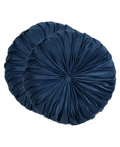 Saro Lifestyle Round Velvet Pintucked Poly Filled Decorative Pillow, Set Of 2 In Blue