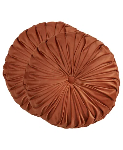 Saro Lifestyle Round Velvet Pintucked Poly Filled Decorative Pillow, Set Of 2 In Brown