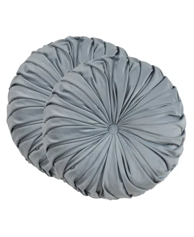 Saro Lifestyle Round Velvet Pintucked Poly Filled Decorative Pillow, Set Of 2 In Gray