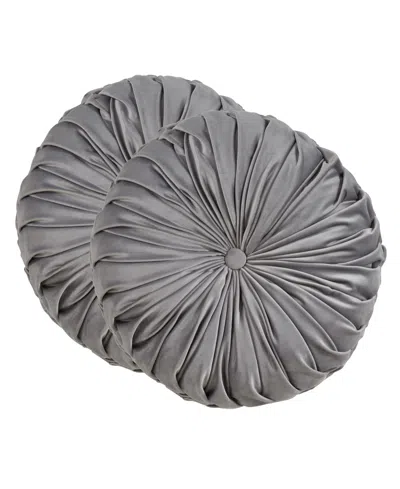 Saro Lifestyle Round Velvet Pintucked Poly Filled Decorative Pillow, Set Of 2 In Gray