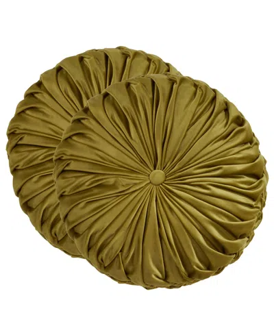 Saro Lifestyle Round Velvet Pintucked Poly Filled Decorative Pillow, Set Of 2 In Green