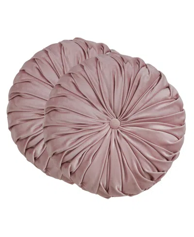 Saro Lifestyle Round Velvet Pintucked Poly Filled Decorative Pillow, Set Of 2 In Pink