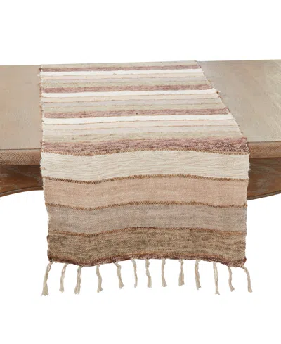 Saro Lifestyle Rustic Chic Stripe Fringed Table Runner, 16"x72" In Neutral