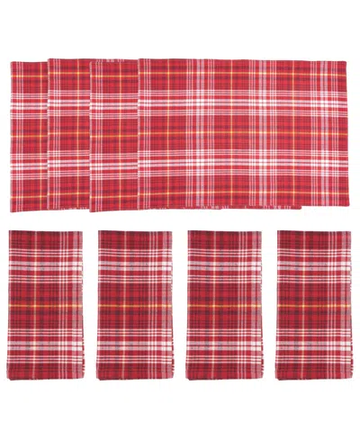 Saro Lifestyle Rustic Plaid Placemat And Napkin Set, Set Of 8 In Red