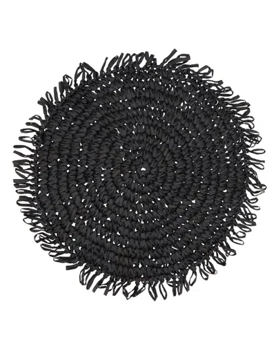 Saro Lifestyle Rustic Raffia Fringe Placemat Set Of 4, 14"x14" In Black