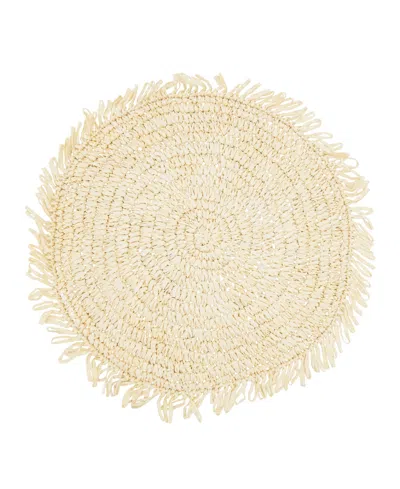 Saro Lifestyle Rustic Raffia Fringe Placemat Set Of 4, 14"x14" In Ivory