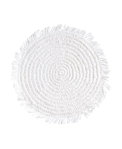 Saro Lifestyle Rustic Raffia Fringe Placemat Set Of 4, 14"x14" In White