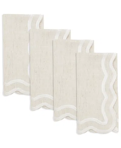 Saro Lifestyle Scalloped Border Napkin, Set Of 4 In Brown