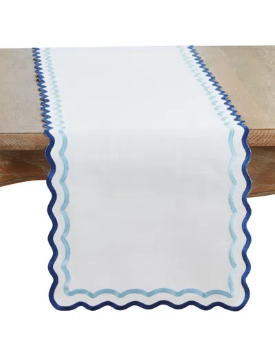Saro Lifestyle Scalloped Border Table Runner, 16" X 72" In Blue