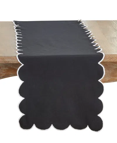 Saro Lifestyle Scalloped Table Runner, 16" X 72" In Black