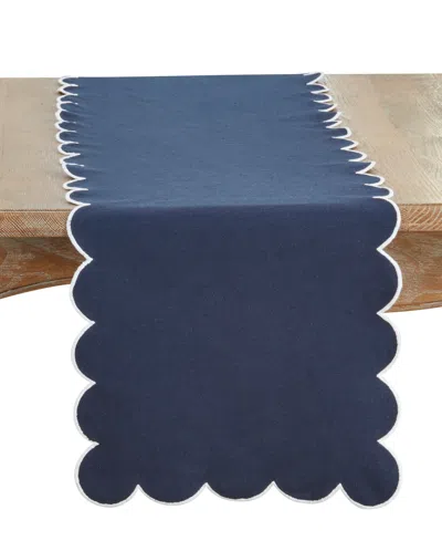 Saro Lifestyle Scalloped Table Runner, 16" X 72" In Blue