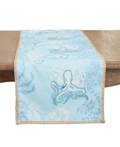 Saro Lifestyle Sealife Serenity Table Runner, 16"x72" In Blue