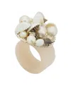 Saro Lifestyle Seashore Splendor Beaded Resin Napkin Ring Set Of 4, In Ivory
