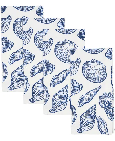 Saro Lifestyle Seaside Sea Shells Cotton Napkins, 20" X 20" In White,blue