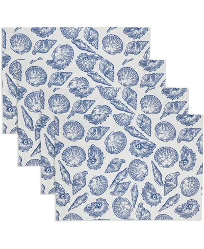 Saro Lifestyle Seaside Sea Shells Cotton Placemats, 14" X 20" In White,blue