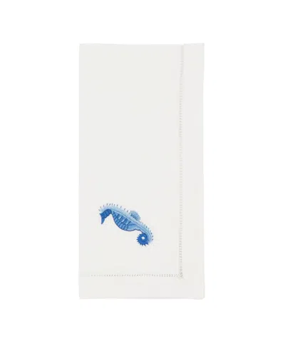 Saro Lifestyle Seaside Splendor Embroidered Seahorse Napkin Set Of 6, 20"x20" In Blue